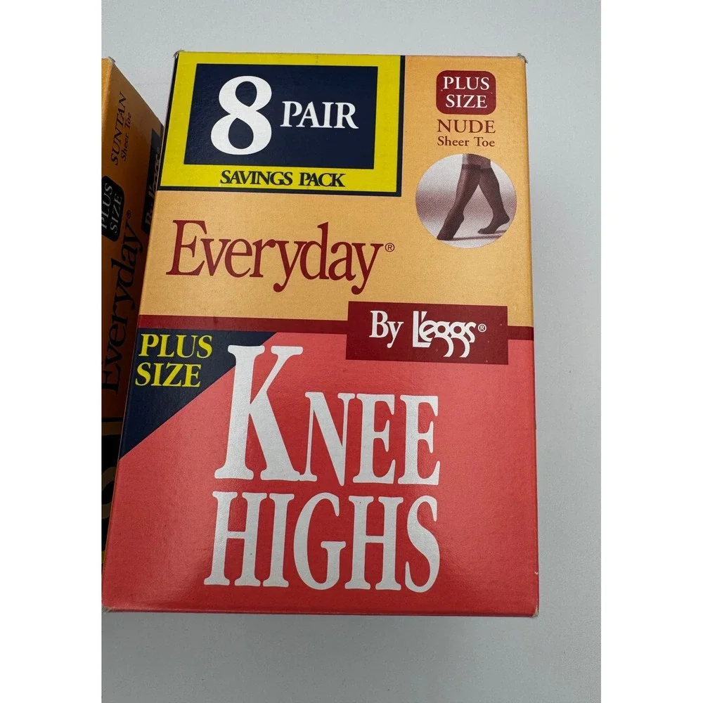 Lot of 2 Vintage L'eggs Everyday Knee Highs Plus Size Sheer Toe Suntan & Nude